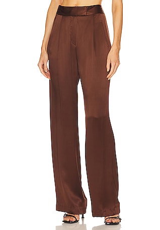 Brown Velvet Tailored Wide Leg Pants