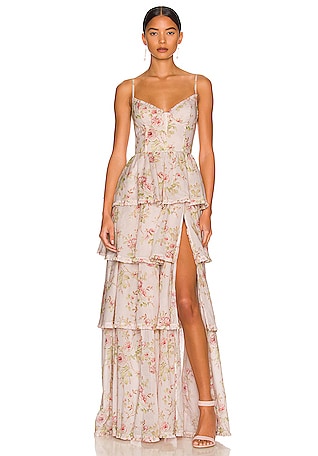 Lovely Entrance Ivory Floral Tiered Tie-Strap Bustier Midi Dress