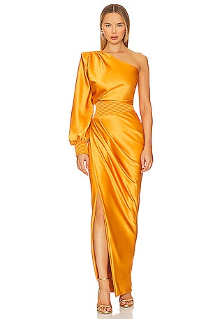 Gema Yellow Satin Midi Dress