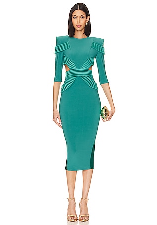 Gianna Contrast Mesh Long Sleeve Midi Dress