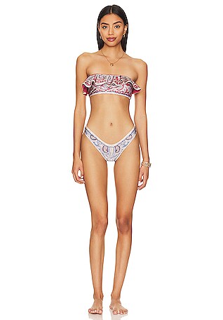 Cabana Solid Ruffle Bandeau Bikini Top