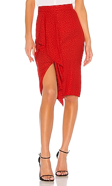 1. STATE Ruffle Front Tonal Leopard Pencil Skirt in Cherry Red