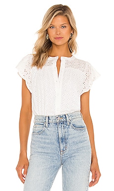 1. STATE Button Front Ruffle Sleeve Top in Ultra White | REVOLVE