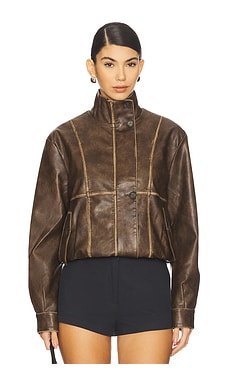 ALL THE WAYS Bella Faux Leather Bomber in Brown from Revolve.com