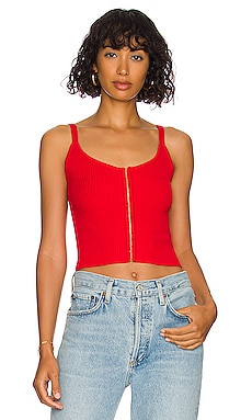 Understated Leather Finish Line Corset Top in Rusty Red