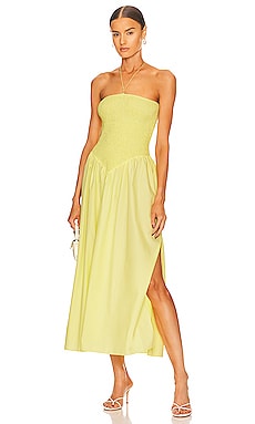 Midi Ruched Flare Dress - Yellow - Pomelo Fashion