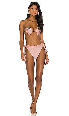 ADRIANA DEGREAS Strawberry High Leg Bikini Set in Rose