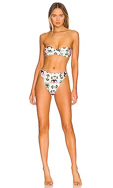 Product image of ADRIANA DEGREAS Twisted Flower High-Leg Strapless Bikini Set. Click to view full details