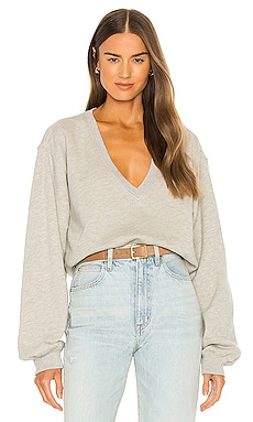 AGOLDE V Neck Balloon Sleeve Sweatshirt in Grey Heather REVOLVE