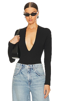 superdown Tammie Deep V Bodysuit in Black