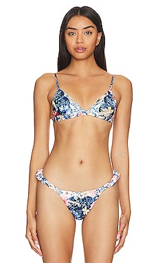 Luli Fama Forever Luli Wavy Luxe Bikini Top in Aqua