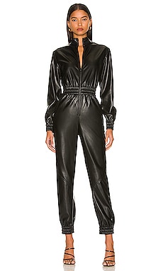 Black Leather Jumpsuit with Zipper