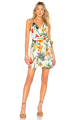 Alice + Olivia Susana Mini wrap Dress in Greenwich Garden Soft Cream ...