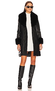 Product image of Alice + Olivia Stari Vegan Leather Faux Fur Coat. Click to view full details