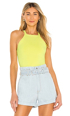 RE/DONE x Hanes Cropped Ribbed Tank in Yellow With Ivory Stitch