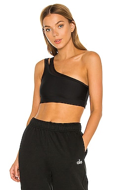 Alo Yoga Women's Airlift Excite One-Shoulder Sports Bra, Black, M 