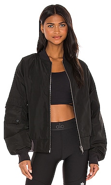 It Girl Bomber Jacket in Dove Grey by Alo Yoga - International Design Forum
