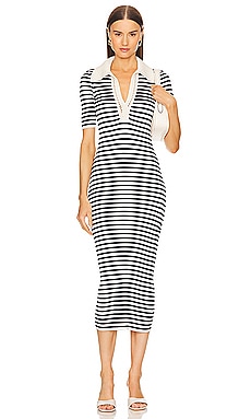 GRLFRND Paricia Striped Tube Maxi Dress in Ivory & Navy