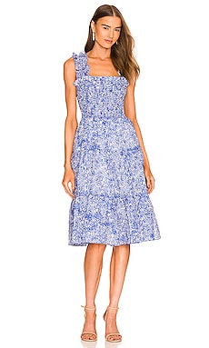 Influence tie front midi dress in blue daisy floral print