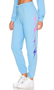 Aviator Nation 5 Stripe Sweatpants in Heather Navy Neon