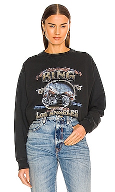 ANINE BING Ramona Biker Sweatshirt in Washed Black REVOLVE