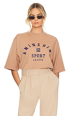 ANINE BING Caden League Tee in in Washed Camel REVOLVE