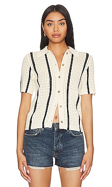 ANINE BING Alexis Sweater in Ivory Black Stripe REVOLVE