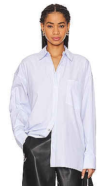 ANINE BING Mika Shirt in White And Lavender Stripe