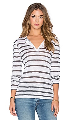 ANINE BING Henley Shirt in White Grey Stripe REVOLVE