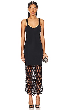 Bardot Lace Dress With Spaghetti Straps in Black