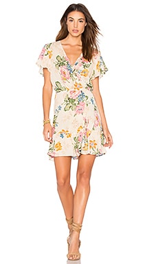 AUGUSTE Delilah Frill Wrap Mini Dress in Delilah Bloom Natural | REVOLVE