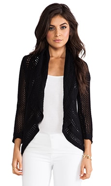 Autumn Cashmere 3 4 Sleeve Pointelle Drape Cardi in Black REVOLVE