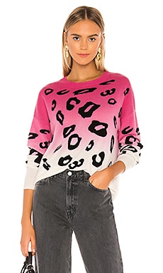 Autumn Cashmere Dip Dyed Leopard Crew Sweater in Pink Black