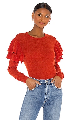 Autumn Cashmere Double Ruffle Crew Sweater in Paprika REVOLVE