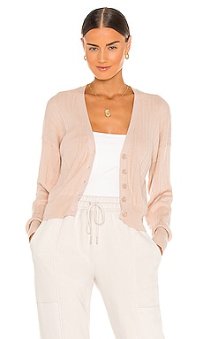 Autumn Cashmere Rib V Neck Bishop Sleeve Cardigan in Latte REVOLVE