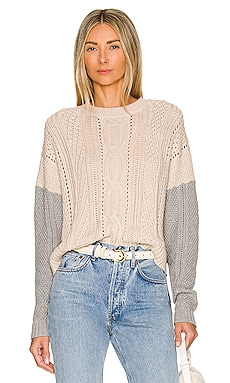 Autumn Cashmere Color Block Cropped Cable Crew in Natural