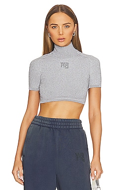 Product image of Alexander Wang Cropped Short Sleeve Crewneck Pullover W/ Printed Logo. Click to view full details