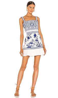 Alexis Asteria Floral Embroidery Dress With Pleating Detail in Blue ...