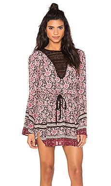 Band of Gypsies Long Sleeve Printed Mini Dress in Black & Rose | REVOLVE