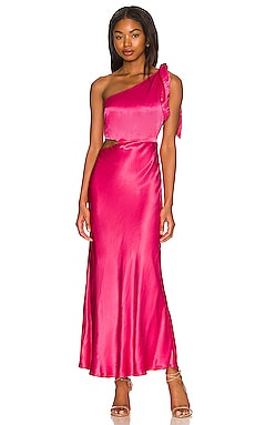 Porto One Shoulder Bridesmaids Dress in Hot Pink Satin