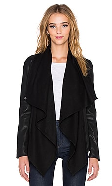 THEORY Black Leather Waterfall Drape Front Jacket Size M