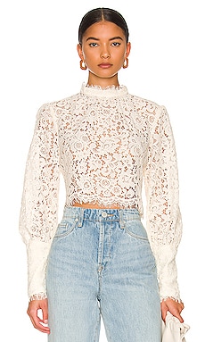 Womens Clothing Tops Long-sleeved tops For Love & Lemons Lace Ysabelle Crop Top Ivory in White 