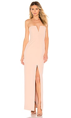 Notched v shop strapless gown bcbg