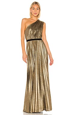 BCBGMAXAZRIA Pleat Gown in Gold REVOLVE