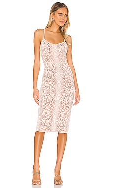 BCBGMAXAZRIA Bodycon Sleeveless Midi Dress in Bare Pink Combo