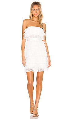 BCBGMAXAZRIA Strapless Ruffle Mini Dress in Off White REVOLVE