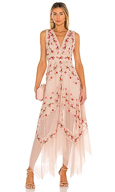 BCBGMAXAZRIA Embroidered Tulle Base Dress in Bare Pink | REVOLVE