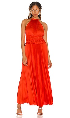 BCBGMAXAZRIA Halter Gown in Cherry Tomato REVOLVE