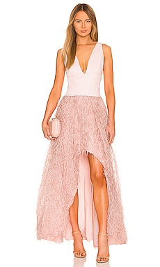 BCBGMAXAZRIA Feathered Evening Dress in Bare Pink REVOLVE