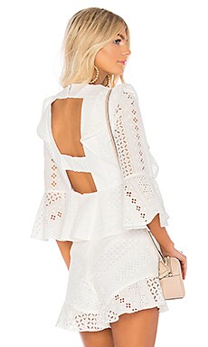 BCBGMAXAZRIA Kailey Ruffle Top in White REVOLVE